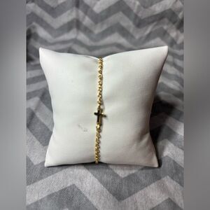 New! Gold Tone Dainty Cross Bracelet Lobster Clasp & Extension